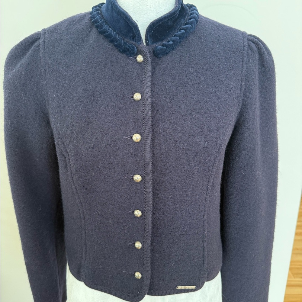 Geiger wool navy Women's Blazer/sweater with Braided Trim - Picture 2 of 7
